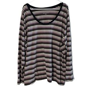 Ava & Viv Scoop Neck Striped Tee 4X purple black cream